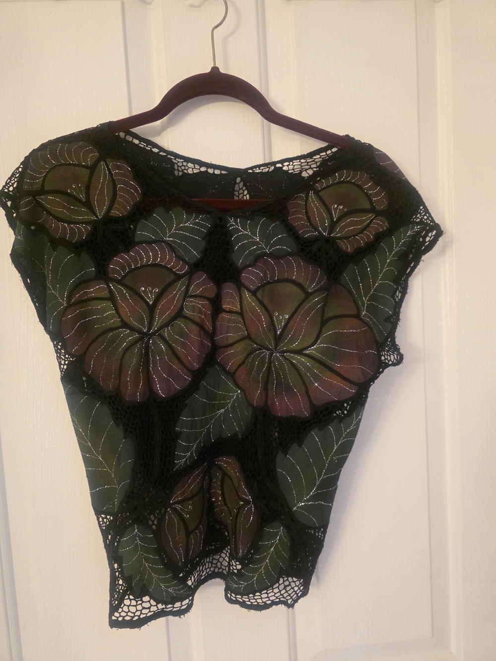 Floral Crochet Overlay Top in Olive and Mauve